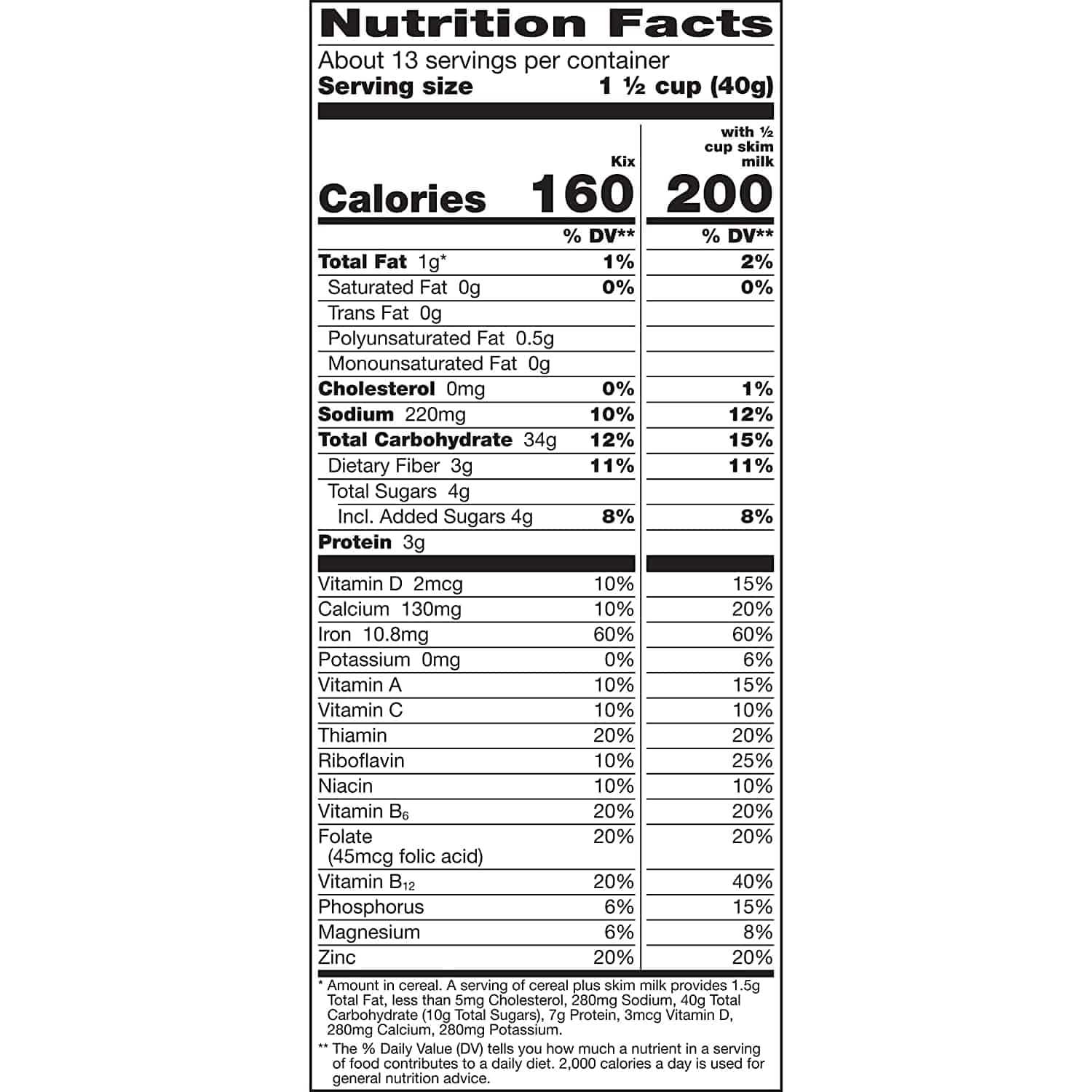 Kix Cereal Nutrition Facts