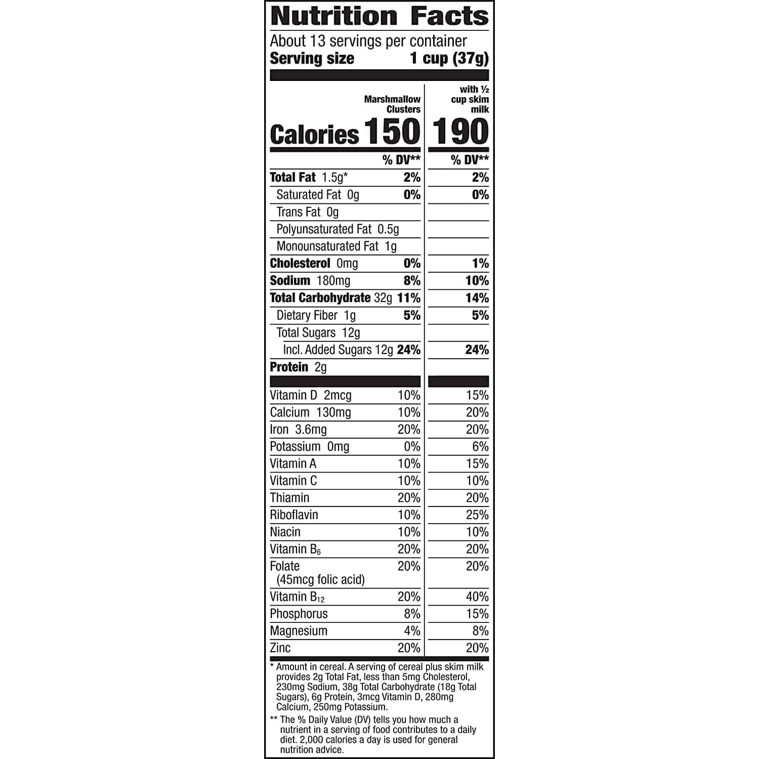 lucky charms nutrition label