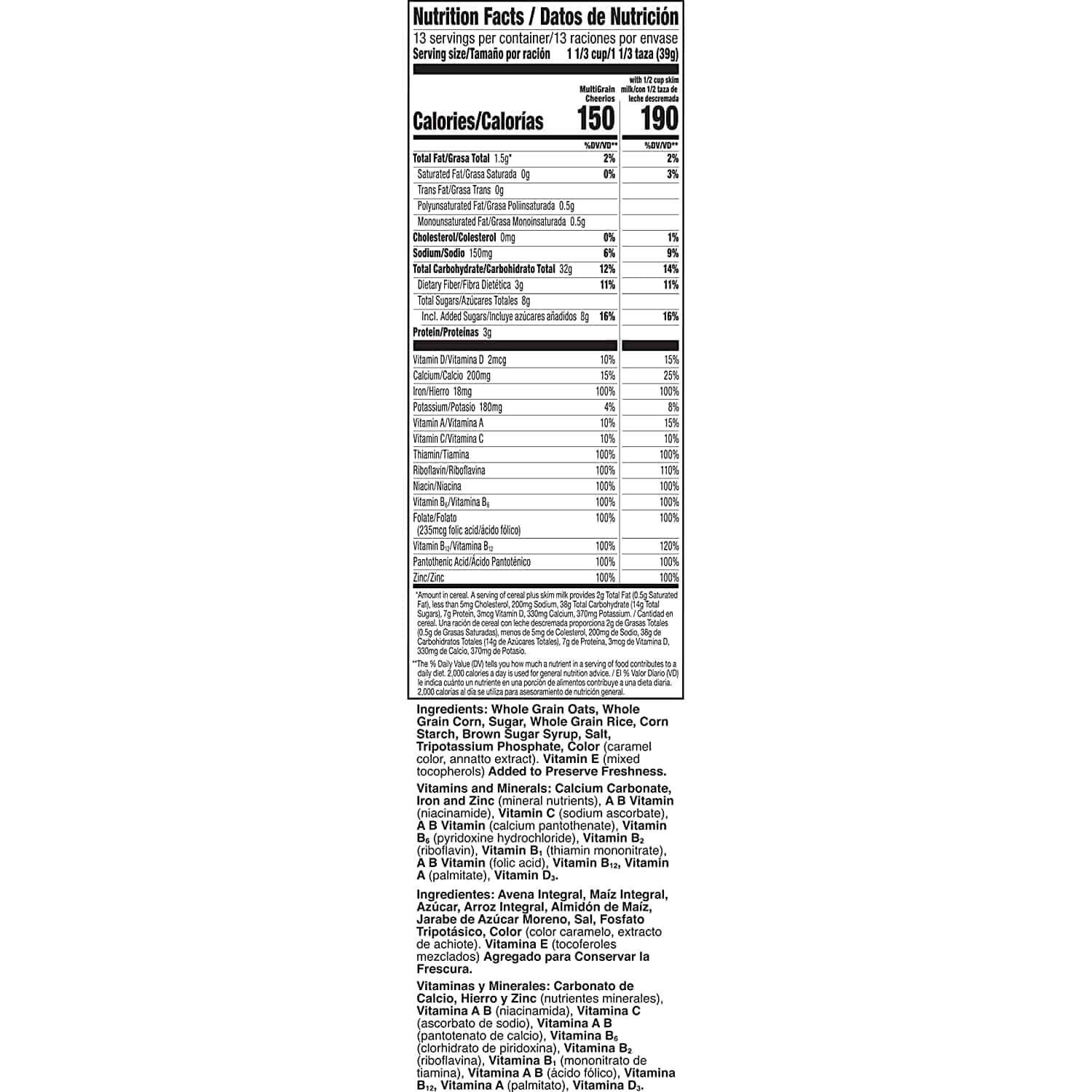 multigrain cheerios nutrition facts