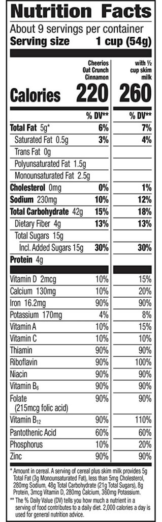 Cheerios Oats Nutrition Information
