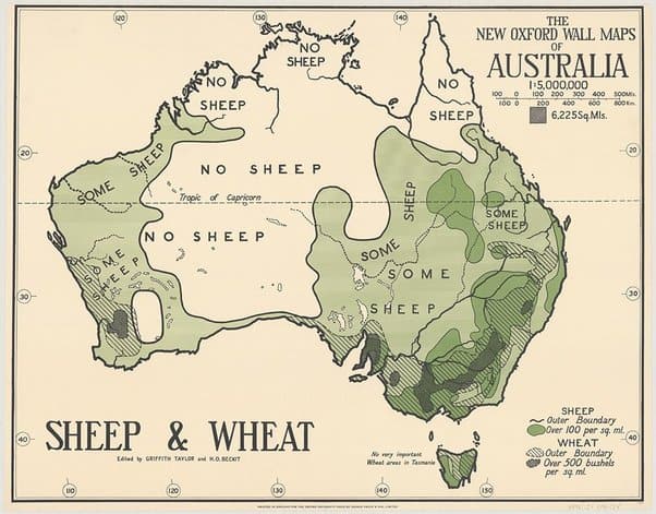 1920 Australian Map Of Sheep & Wheat